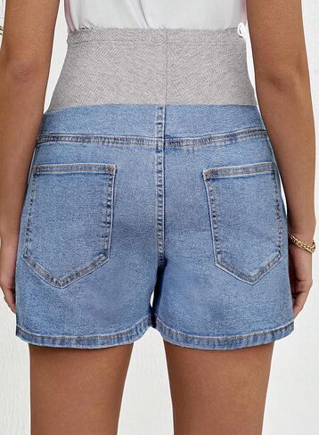 BLENCOT Women's Maternity Denim Shorts Over Belly Pregnancy Lounge Workout Jeans Short with Pockets in Saudi Arabia