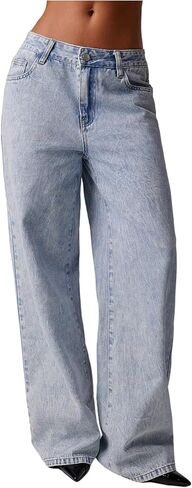 WDIRARA Women's Low Rise Straight Leg Jeans Baggy Denim Pants Streetwear in Saudi Arabia