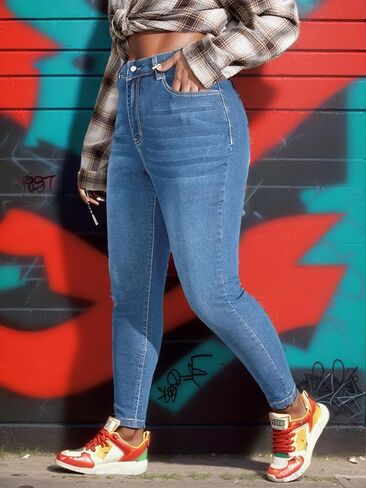 Vaimti Plus Size Casual Work High-Rise Skinny Jeans in Saudi Arabia