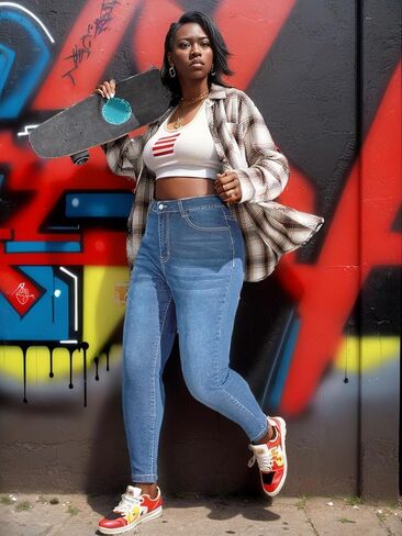 Vaimti Plus Size Casual Work High-Rise Skinny Jeans in Saudi Arabia