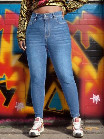 Vaimti Plus Size Casual Work High-Rise Skinny Jeans in Saudi Arabia