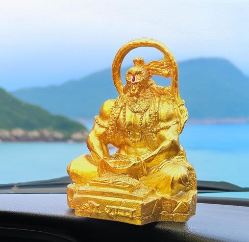 Lord Hanuman G Idol للسيارة وسطح الطاولة Bajranbali Yogo Decor Jai Shree Ram Murti للوحة قيادة السيارة قوة هندوسية لديكور المنزل Pooja Murti Golden Color House Pooja Item Diwali Gift (أسود) in Kuwait