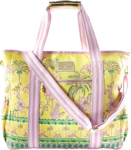 Lilly Pulitzer Yellow Picnic and Beach Cooler, Insulated Bag with Adjustable Shoulder Strap and Zipper, Large Soft Cooler for Groceries or Travel, Make Lemonade in Kuwait