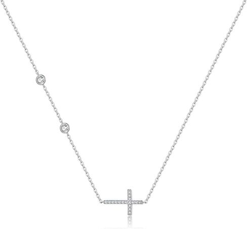 قلادة Lunatik Dainty Cross للنساء - قلادة صليب من الفضة الإسترلينية أو مطلية بالذهب عيار 925، قلادة مسيحية صغيرة بسيطة، هدية مجوهرات إيمانية لها in Saudi Arabia