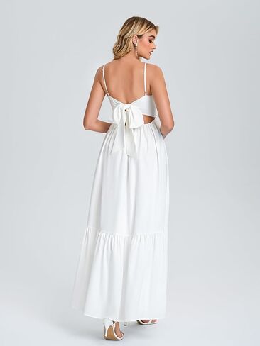 KUTUMAI Floral Lace Maxi Dress Bow Tie V Neck Slit Flowy Summer Beach Wedding Guest Dresses for Women Boho Long Sundress in Saudi Arabia