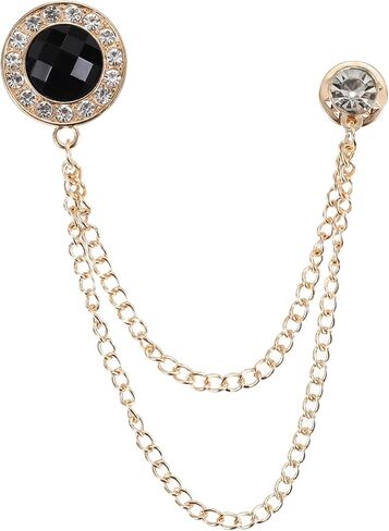 PATIKIL Gem Chain Brooch Pins, Hanging Chain Brooch Suit Pin Tassel Chain Round Crystal Badge Lapel Collar Pins for Men Shirts in Saudi Arabia