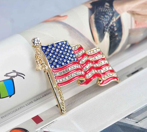 Gyn&Joy USA وطني واضح كريستال أحجار الراين خطوط حمراء المينا يلوحون العلم بروش دبوس in Kuwait