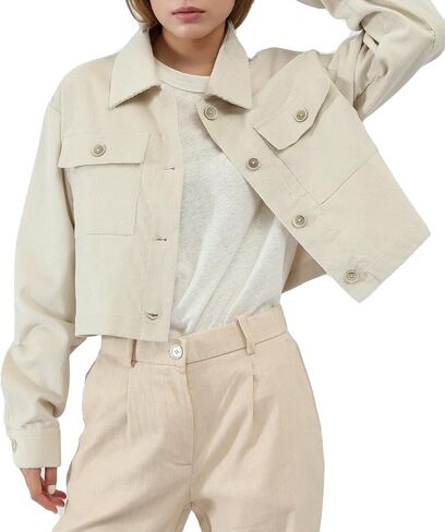 CLSEN Fall Jackets for Women 2025 Cropped Corduroy Shacket Cotton Button Down Long Sleeve Women Jackets with Pockets in Saudi Arabia