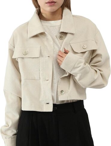 CLSEN Fall Jackets for Women 2025 Cropped Corduroy Shacket Cotton Button Down Long Sleeve Women Jackets with Pockets in Saudi Arabia
