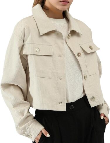 CLSEN Fall Jackets for Women 2025 Cropped Corduroy Shacket Cotton Button Down Long Sleeve Women Jackets with Pockets in Saudi Arabia