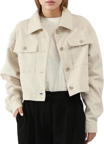 CLSEN Fall Jackets for Women 2025 Cropped Corduroy Shacket Cotton Button Down Long Sleeve Women Jackets with Pockets in Saudi Arabia