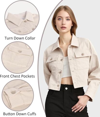 CLSEN Fall Jackets for Women 2025 Cropped Corduroy Shacket Cotton Button Down Long Sleeve Women Jackets with Pockets in Saudi Arabia