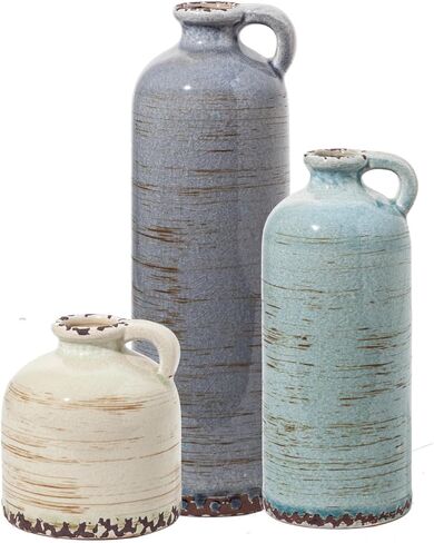 Ceramic Vintage Vase Set of 3 with Handle, Rustic Farmhouse vase for Home Decor,Living Room,Centerpieces, Fireplace, Entryway, Bookshelf, Bathroom in Saudi Arabia