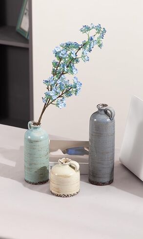 Ceramic Vintage Vase Set of 3 with Handle, Rustic Farmhouse vase for Home Decor,Living Room,Centerpieces, Fireplace, Entryway, Bookshelf, Bathroom in Saudi Arabia