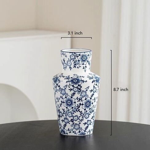RORA Chinoiserie Blue and White Ceramic Vase - 8.7" Porcelain Floral Design for Home Decor, Centerpiece, or Gift - Perfect for Living Room, Bedroom, Office, or Dining Table in Saudi Arabia