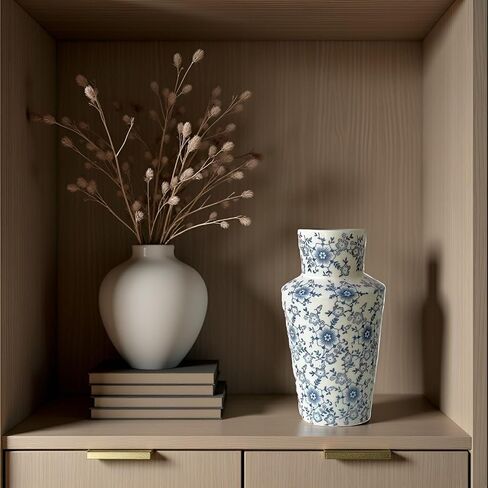 RORA Chinoiserie Blue and White Ceramic Vase - 8.7" Porcelain Floral Design for Home Decor, Centerpiece, or Gift - Perfect for Living Room, Bedroom, Office, or Dining Table in Saudi Arabia