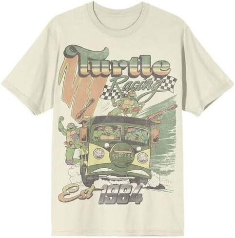 TMNT Classic Retro Cartoon Turtle Racing Men's Sand Crew Neck Short Sleeve T-Shirt in Saudi Arabia