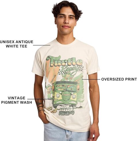 TMNT Classic Retro Cartoon Turtle Racing Men's Sand Crew Neck Short Sleeve T-Shirt in Saudi Arabia