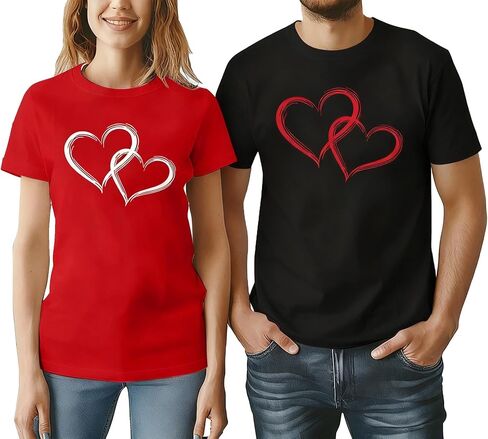 Valentine's Matching Couples Shirts Love Heart Print Graphic Shirt Husband Wife Short Sleeve Tees Tops in Kuwait