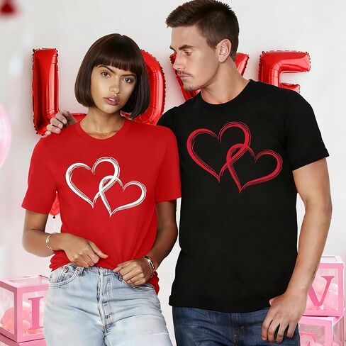 Valentine's Matching Couples Shirts Love Heart Print Graphic Shirt Husband Wife Short Sleeve Tees Tops in Kuwait