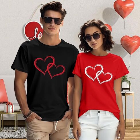 Valentine's Matching Couples Shirts Love Heart Print Graphic Shirt Husband Wife Short Sleeve Tees Tops in Kuwait