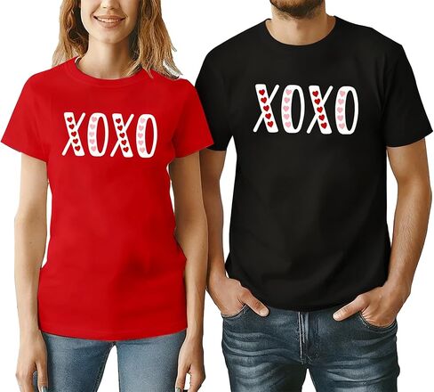 Valentine's Matching Couples Shirts Love Heart Print Graphic Shirt Husband Wife Short Sleeve Tees Tops in Kuwait