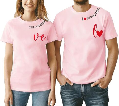 Valentine's Matching Couples Shirts Love Heart Print Graphic Shirt Husband Wife Short Sleeve Tees Tops in Kuwait