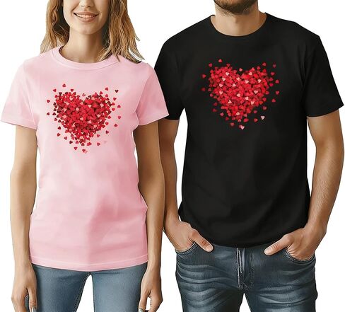 Valentine's Matching Couples Shirts Love Heart Print Graphic Shirt Husband Wife Short Sleeve Tees Tops in Kuwait