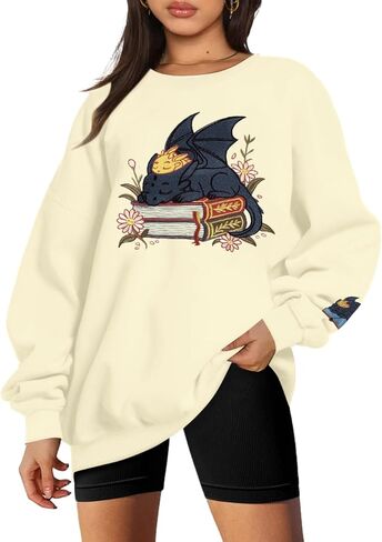 ASTANFY Oversized Book Sweatshirt Women Funny Bookish Sweatshirts Book Lover Shirt Bookworm Sweaters Reading Long Sleeve Top in Saudi Arabia