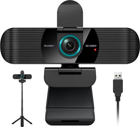 Webcam with Built-in Microphone and Rotatable Tripod, 1080P Video and Wide Angle Camera, Privacy Cover (1080P Webcam with USB Cable) in Saudi Arabia