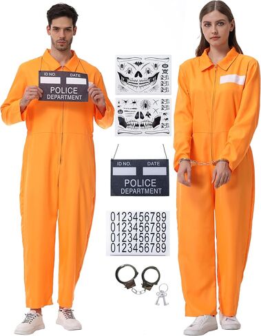 Abawaka Orange Prison Jumpsuit Adult Prisoner Inmate Jail Criminal Halloween Costume Outfit for Men Women Prison Uniform Set in Saudi Arabia