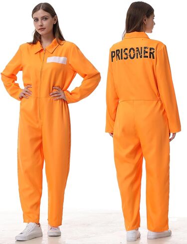 Abawaka Orange Prison Jumpsuit Adult Prisoner Inmate Jail Criminal Halloween Costume Outfit for Men Women Prison Uniform Set in Saudi Arabia