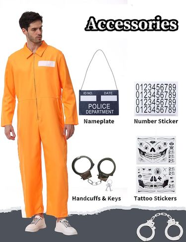 Abawaka Orange Prison Jumpsuit Adult Prisoner Inmate Jail Criminal Halloween Costume Outfit for Men Women Prison Uniform Set in Saudi Arabia