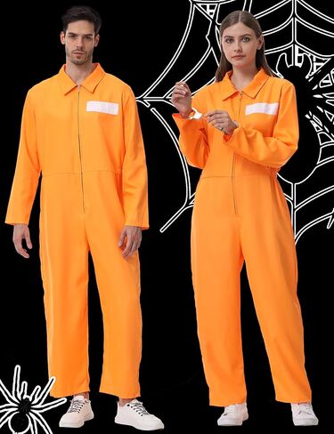 Abawaka Orange Prison Jumpsuit Adult Prisoner Inmate Jail Criminal Halloween Costume Outfit for Men Women Prison Uniform Set in Saudi Arabia
