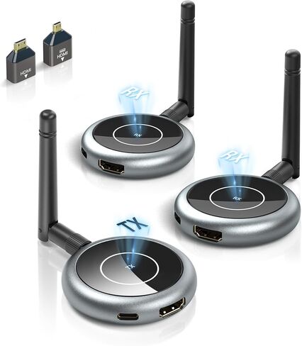 Wireless HDMI Upgrade Transmitter and 4 Receivers, Plug and Play Multiple Tvs, 5.8G/2.4G 1080P@ 60Hz 50M/165FT Stream Video Extender, PC, Laptop, TV Box, Monitors, Projectors (1TX+4RX) in Kuwait