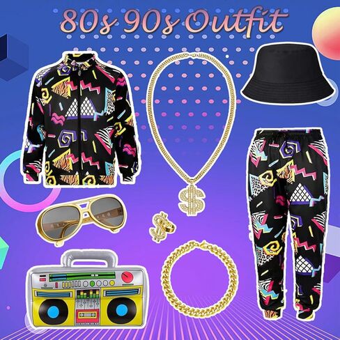 زي Aroacle 80s 90s للرجال 80s 90s زي للرجال ملابس الهيب هوب بدلة رياضية كلاسيكية للحفلات ذات الطابع الشخصي in Saudi Arabia