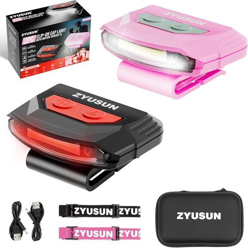 2-pack Rechargeable Cap Light,Clip on Hat with Motion Sensor,Lightweight IPX4 Waterproof,White/Red/Green Night Vision LED Light for Hunting Fishing Camping Hiking Cycling, Include Carrying Case in Saudi Arabia