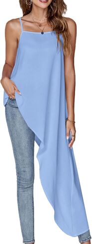 Umenlele Women's Square Neck Spaghetti Strap Sleeveless High Low Loose Fit Cami Top in Saudi Arabia