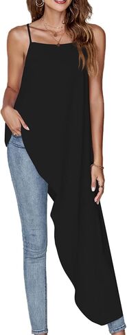 Umenlele Women's Square Neck Spaghetti Strap Sleeveless High Low Loose Fit Cami Top in Saudi Arabia