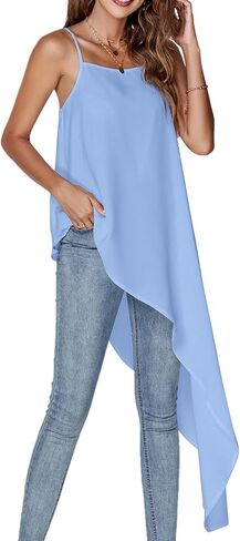 Umenlele Women's Square Neck Spaghetti Strap Sleeveless High Low Loose Fit Cami Top in Saudi Arabia