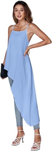 Umenlele Women's Square Neck Spaghetti Strap Sleeveless High Low Loose Fit Cami Top in Saudi Arabia