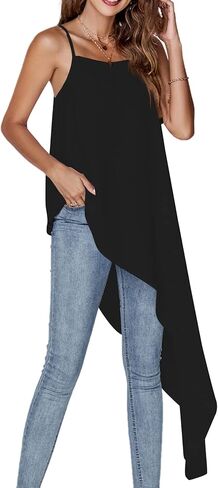 Umenlele Women's Square Neck Spaghetti Strap Sleeveless High Low Loose Fit Cami Top in Saudi Arabia