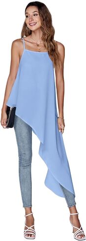 Umenlele Women's Square Neck Spaghetti Strap Sleeveless High Low Loose Fit Cami Top in Saudi Arabia