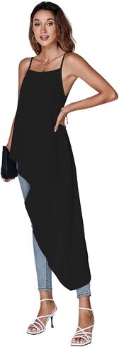 Umenlele Women's Square Neck Spaghetti Strap Sleeveless High Low Loose Fit Cami Top in Saudi Arabia