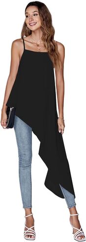 Umenlele Women's Square Neck Spaghetti Strap Sleeveless High Low Loose Fit Cami Top in Saudi Arabia