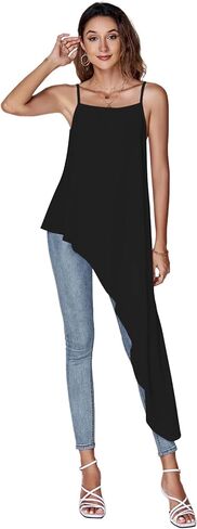Umenlele Women's Square Neck Spaghetti Strap Sleeveless High Low Loose Fit Cami Top in Saudi Arabia