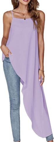 Umenlele Women's Square Neck Spaghetti Strap Sleeveless High Low Loose Fit Cami Top in Saudi Arabia