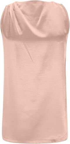 Women's Satin Sleeveless Blouse Draped Neck Elegant Silky Tank Top Dressy Work Office Party Going Out Shirts in Saudi Arabia