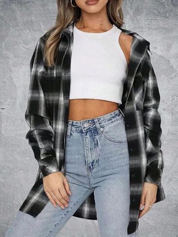Fall Shirt Women Button Down Long Sleeve Plaid Shirts Collared 2025 Casual Work Tops in Saudi Arabia