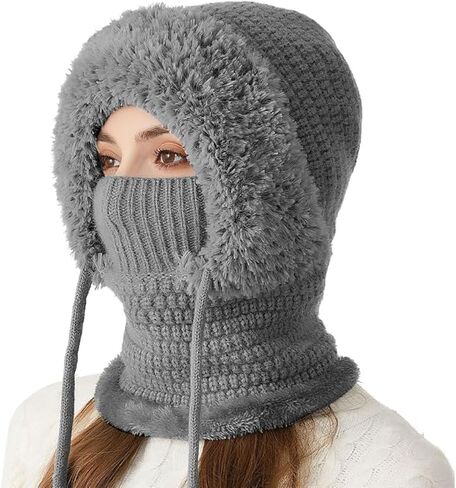 Ouyniei 3 in 1 Beanie Hat,Womens Winter Hat with Scarf and Mask Knit for Cold Weather Winter Thermal Cover Face Snow Caps in Saudi Arabia